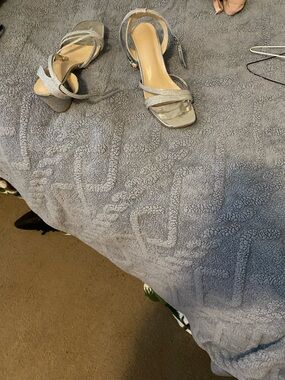 Silver Strappy Block Heel Sandals